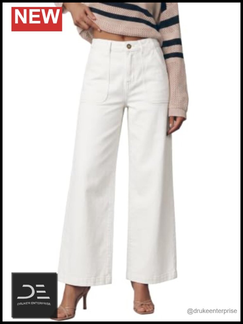 High Waisted Wide Leg Stretchy Baggy Denim Jeans with Pockets